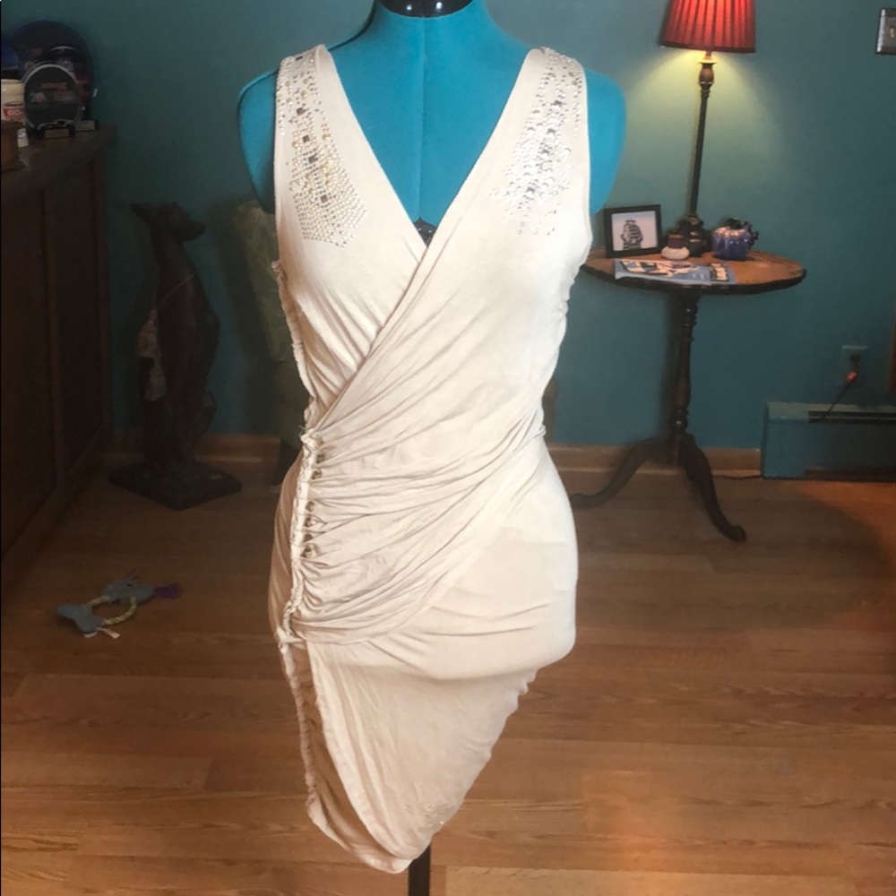 Tan Asymmetrical body-con Dress